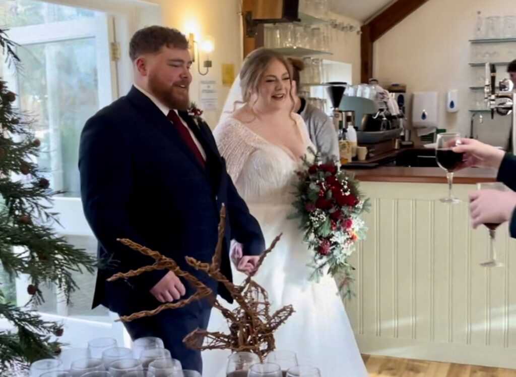 Bride and Groom Entrance – Abbeywood Estate, Delamere – Cheshire Wedding Entertainment by James Barlow - James Barlow - Wedding Singer Bride and groom making their entrance at Abbeywood Estate in Delamere, Cheshire, with live music and entertainment by wedding singer and DJ James Barlow